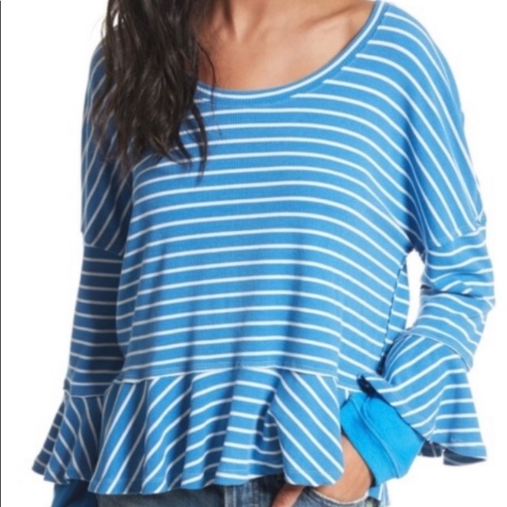 Free People We The Free Striped Round About Ocean Combo Tee 
Size XS
